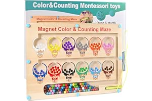 Wooderma Magnetspiel Labyrinth Holzspielzeug, Montessori Spielzeug ab 3 4 5 6 Jahre, Zahlen Farben Lernen Sortierspiel, Magnete Kinder Motorikspielzeug, Geburtstagsgeschenke für Jungen Mädchen