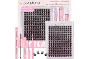 LYMYBETY 168Pcs Individual Eyelashes Kit, 0.10mm 56D 10-18mm Mixed Thin Band Wide Stem Lash Clusters with Lash Bond and Seal and Remover and Tweezers, DIY Eyelash Extension for DIY at Home