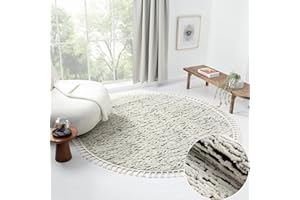‎MY-RUG MY-RUG Teppich Leah rund schwarz-weiß 140 x 140 cm 3D Teppich Wohnzimmer im Boho-Stil Cut-&Loop, Moderne Fransen-Teppiche Schlafzimmer Hochflor, Esszimmerteppich Abstrakt