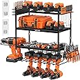 VG1M Power Tool Storage Organiser Rack Wall Mount,Workshop Storage with 6 Drill Holder,4 Layers Garage Tools Organiser,Garage Tool Storage Racks,Sturdy & Heavy Tool Holder,Iron,Black