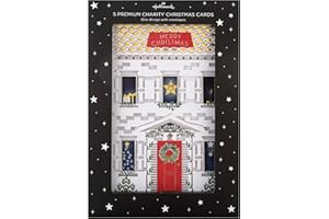 Hallmark Charytatywne kartki świąteczne, 5 sztuk, biały dom z świątecznymi dekoracjami, kartka bożonarodzeniowa, biała, złota