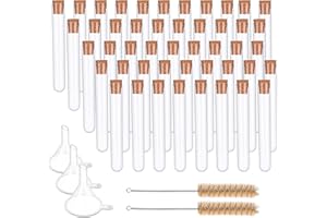 Aoliandatong 50 Stück Reagenzgläser aus Kunststoff, 12 x 75 mm, transparente Laborglas-Reagenzgläser mit Korken und Trichter für DIY Handwerk, Blumen, Partygeschenke, Hochzeit, Süßigkeiten, Badesalz,