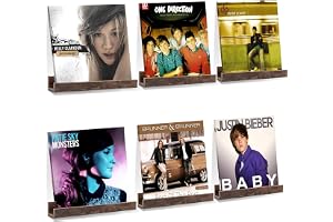 Set med 6 väggfästen i trä och vinyl - Flytande hyllor för förvaring av vinylskivor - Väggdekoration - 12 tum