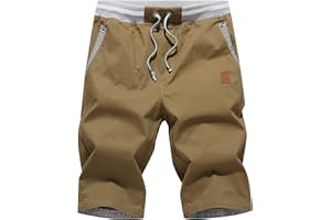 Tansozer Short Homme en Coton Casual Pantalon Slim Fit Taille éLastiquéE Short