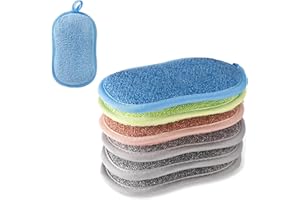 CAREHABI Spülschwamm Waschbar Mikrofaser, 6 Stück Zweiseitig Schwamm Küche Wiederverwendbar, eine rauhe und eine weiche Seite für Töpfe, Pfannen, Geschirr,16x9,5cm