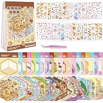 4 Set DIY 3D Adesivi di Scena, Divertenti DIY Scene Adesivi, Crea la Tua Café, Bar, Libreria, Panetteria, Adesivi 3D Adorabili Kit Casa in Miniatura con 1 Pinzetta per Stress Sollievo