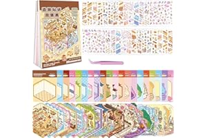Kunoli 20 Sets DIY 3D House Stickers Scene Kit, Sticker Therapy, Stress Relief Creative Scene Sticker Book with 30 PET Stickers, 20 Miniature Cabins, 1 Tweezer, Gift for Adults Kids Girls Boys Teens
