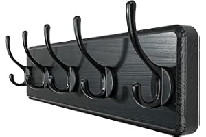 WEBI Appendiabiti da Parete,Attaccapanni da Muro con 5 Ganci,Appendiabiti da Muro Legno,Appendino da Muro,Attaccapanni da Parete per Ingresso Cappotto,Vestiti,Nero