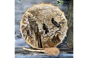pologmase Shamanic Drum, Shaman Drum, Old Man And Crow Vegan Shaman Drum, Hand Designed Shaman Drum With Drum Stick, Music Spirit Bass Drum