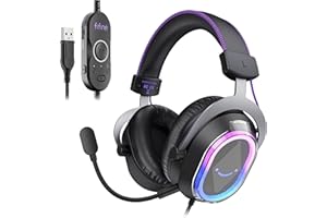 FIFINE USB Gaming Headset with Game/Chat Balance, 7.1 Surround Sound, Noise Canceling Mic, Wired Streaming Headphone with Customizable RGB for Mac, Desktop, Laptop, PC, PS5/PS4 - H13BP