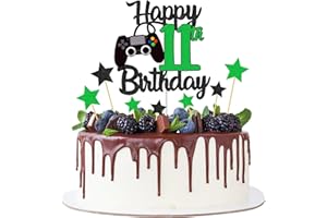 Joyeah Happy 11th Birthday Cake Topper Glitter Video Game Cake Pick Game On Cheers to 11 Years Cake Decoration for Game Theme Happy 11th Birthday Party Supplies Green