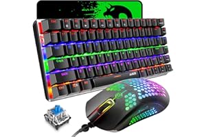 ZIYOU LANG ZIYOUANG AK33 Gaming Keyboard,M5 Mouse,Rainbow LED Backlit Mechanical Keyboard,12K DPI Ultralight Gaming Mouse,Large Mouse Pad,3 in 1 Value Combo Set(Black)