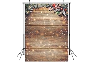 LYWYGG 5x7FT Weihnachts-Hintergrund Aus Holz für Fotografie - Braune Holzplanken Mit Schneeflocke für Babyparty CP-198