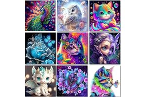 Clendo 9 Pack Diamond Painting Kits for Adults,5D DIY Peacock Diamond Art for Kids Beginners,Flower Full Drill Rhinestones Round Diamond Gem Craft Art Home Wall Decor