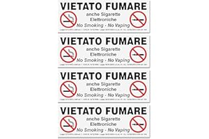 EVEREST ADV 4 Adesivi VIETATO FUMARE formato cm 15x5 | No Smoking - No Vaping | Divieto di Fumo anche Sigarette Elettroniche | Con Normativa | Per Interno ed Esterno | 4 pz