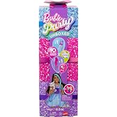 Barbie Parti Paketi bebek ve aksesuarlar, Muhteşem Parti serisi, renk değişimi dahil 10 s&uuml;rpriz, mor renk ve ışıltı teması, J