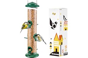 iBorn Vogelfutterspender,Vogelfutterhaus zum Aufhängen,Metall Vogelfutterstation mit 6 Anflugplätzen,Futterstationen für Wildvögel,Futtersäule,Futterschale vögel,38cm,Grün,1 Stück