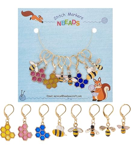 SUNNYCLUE 20 Segnapunti Uncinetto A Clip Con Perline In Argilla Polimerica - Ganci A Leva Rimovibili Per Maglieria, Cucito, Cerniere - Accessori Fai Da Te - 3