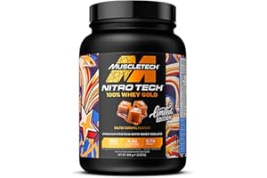MuscleTech NitroTech 100% Whey Gold Protein Powder, Whey Isolate Proteinowe w proszku i peptydy, proszek proteinowy dla mężczyzn i kobiet, 5,7 g BCAA, 28 porcji, 908 g, solony karmel