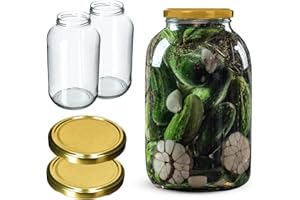 KADAX Słoiki na Przetwory, 4 l, Fi100 mm, Okrągłe, na Ogórki (2 Sztuki, Złota Pokrywka)