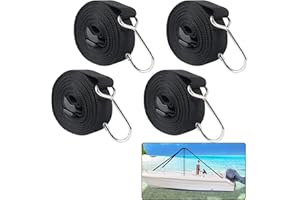 VEITHI Boat Cover Support Poles Straps, Boat Pole Straps with Stainless Steel Hook, Boat Cover Support Straps with Ladder Lock Buckle 1inch W x 11.5ft L, Straps for Boat Support Pole ( 4 Pack Black)
