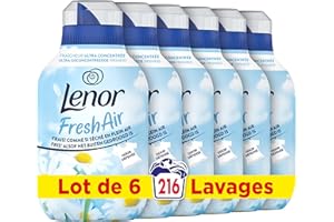 Lenor Fresh Air Adoucissant 216 Lavages (36x6), Gamme Peaux Sensibles, Protection Anti-Odeurs, Fraîcheur Ultra Concentrée, Fabriqué En France