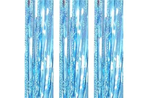 AILEXI 3 Pack Metallico Tinsel Tende Foil Frangia Shimmer Streamer Tenda Porta Decorazione Della Finestra Per Il Compleanno Forniture Festa Di Nozze 1 * 2.5M - Laser Azzurro