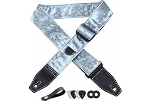 YIKOKO Guitar Strap 2" Velvet with Leather End, for Bass Electric and Acoustic Guitars, Strap Button, Locks and Picks