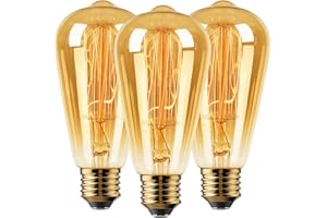 Vanke E27 Vintage Light Bulbs 40W Incandescent Edison Screw Decorative Filament Bulb 2200K Warm Light 120 Lumens Dimmable Pack of 3
