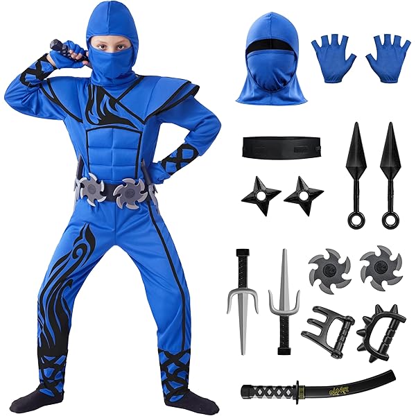 Tacobear Ninja-kostuum, pak, Halloweenkostuum jongens, Ninja-kostuums kinderen, rood, zwart, Halloween, carnaval, verkleedkleding, carnavalskostuum voor kinderen, 3-12 jaar (3-4 jaar