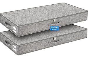 mepure Low Profile UnderBed Storage, 10CM High Slim Storage Boxes with Lids for Under Bed or Sofa, Sturdy Sidewalls & Bottom, Shallow Fabric Organizer for Clothes, 2-Pack