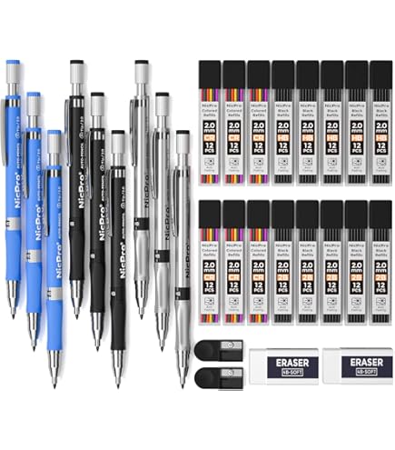 Lot 8 Porte-mines 2,0 Mm + 72 Mines Colorées - Pour Dessin, école, Bureau