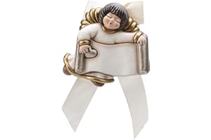 THUN - Ángel de pared grande con placa personalizable por el cliente - Azulejo con lazo blanco - Cerámica - Línea I Classici