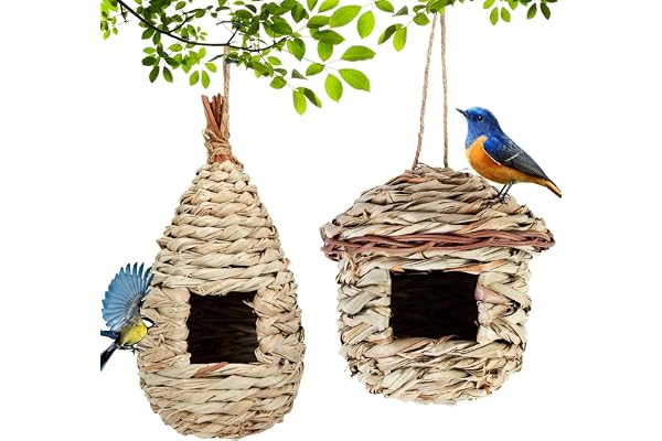Nichoir Oiseaux Tissé à la Main, 2 Pièces Maison d'Oiseau Suspendue pour Jardin, Nid Oiseau Fait à La Main, adapté aux Petits Oiseaux Tels Que Les Colibris, Perruche, D