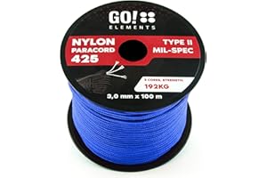 ‎GO!ELEMENTS GO!elements 100m Paracord Seil aus reißfestem Nylon - 3mm Paracord 425 Typ II max. 192kg - Schnüre als Outdoor Seil, Allzweckseil, Survival Seil, Armband, Hundeleine, Nylonschnur, Farbe:Blau
