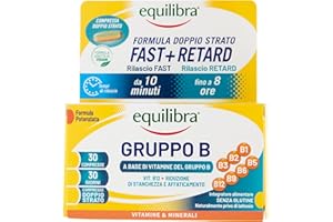 equilibra, Vitamine Gruppo B, Alto dosaggio B12 1000 mcg con Rilascio FAST e Fino a 8 Ore, Vegan, 30 Compresse Doppio Strato, Benessere Fisico-Mentale, Riduce Stanchezza e Affaticamento