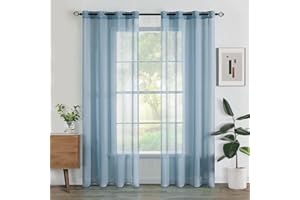 Woaboy Tende per Interni 2 Pezzi 140x260cm Tende Finestre Voile Semi Trasparenti per Soggiorno e Camera da Letto Moderne Luminoso per Decorazioni per la casa Romantico Blu navy