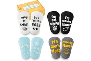 INNObeta Baby Socks Set with Funny Quotes (4 Pairs) Newborn/Girls/Boys/Infant Gifts for Baby Shower, Gender Reveal, Christmas, New Parents – 3-12 Months