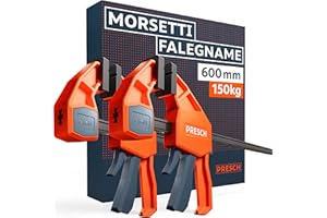 Presch Morsetti da falegname 600mm 2 pz - Set di morsetti con forza di serraggio di 150 kg - Acciaio al carbonio e corpo rinforzato in fibra di vetro per massima stabilità - Con funzione divaricazione