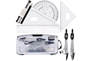 ISIYINER Math Kit, Geometry Compass Set School Maths Protractor Set Rulers for Student Maths and Home Schooling Drafting in Carry Case 10 Pieces