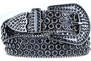 INOGIH Cintura con strass per donna uomo, cintura nera con borchie, cintura per pantaloni jeans (Misura la vita 74 a 103 cm)