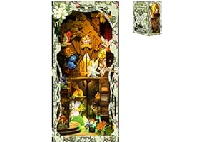 Coanto Book Nook, Book Nook Kits for Adults, Creative Reading Corner, 3D Wooden Puzzle Bookend for Teens and Adults, Bookshelf Insert Decor with LED Light and Dust Cover, Enchanted Forest