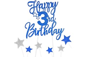 FUNCANDLE Royal Blue Happy 3rd Birthday Cake Toppers for Cake,Personalised Cake Toppers for Boy Men Girl Women Decorations,Glitter Cupcake Topper Cake Topper Kit 3rd Birthday Party Cake Decoration Supplies