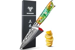SANMUZUO 9 CM Coltello Da Frutta Professionale - Forgiato 67 Strati Damasco in Acciaio e Resina Maniglia - Serie YAO