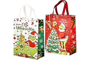 GYOUNGT Christmas Reusable Grocery Bag, Grinch Large Tote Bag with Handle, Gift Present Bag, Shopping Bag for Holiday Xmas Girls Boys