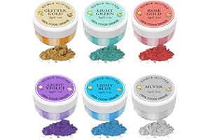 FANKOO Essbarer Glitzer 6 x 3g, Essbarer Glitzer für Getränke Lebensmittel Glitzer 6 Farbenset Glitzerpuder Backglitzer für Schokolade, Erdbeeren, Kuchen, Fondant,Getränken, Geruchsneutral, Vegan