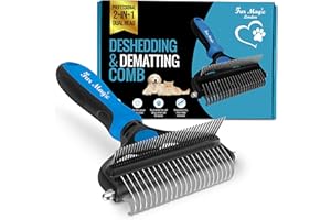 Fur Magic Deshedding and Dematting Comb Double Sided Undercoat Rake Pet Grooming Brush Removing Mats, Knots & Tangles for Dogs and Cats with Long and Medium Hair, Blue