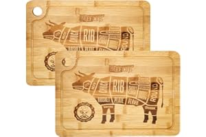 DuneDesign 2 x bambusowe talerze do steków z litego drewna 33 x 23 cm – 2 cm grubości 2 cm – płyta do serwowania – deska do steków, burgery, akcesoria do steków, akcesoria do grilla, talerze,