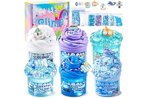 CIOXSOIO 6 stycken 70 ml blått slime-set, fluffigt molnslime, smörslime och klart slime, gör-det-själv-set, födelsedag, halloween, jul, present för flickor och pojkar