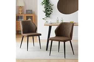 CLIPOP Faux Leather Dining Chairs Set of 2 with Arms Backrest Accent Chair with Metal Legs for Dining Living Room Bedroom (2, brown)